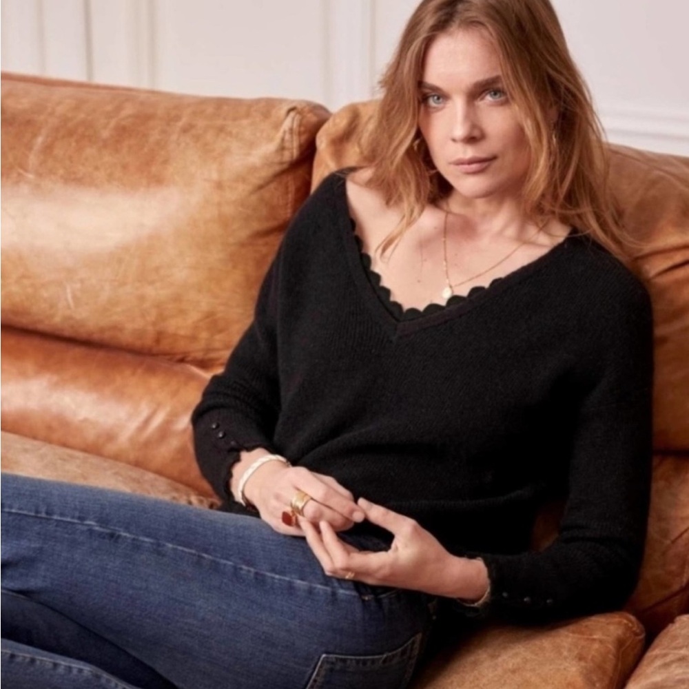 Sezane Black V Neck Sweater